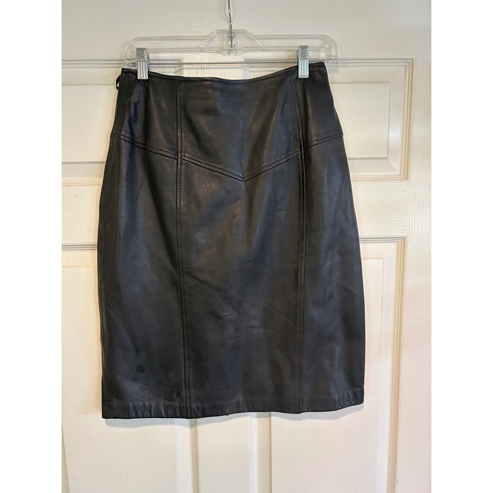 Architect Black Leather Pencil Skirt Womens 12 High Waist Knee Length Lined